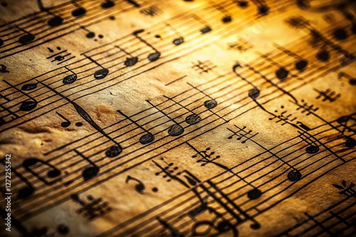 Wallpaper Mural Hand-drawn Musical Notes Doodles on Worn Paper - Authentic Documentary Style Stock Photo Torontodigital.ca