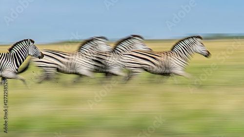 Zebras Running Fast Across African Savanna, Motion Blur, Wildlife Documentary