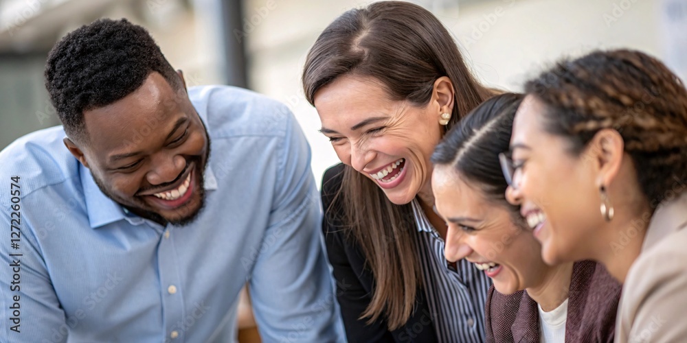Obraz premium Multiethnic group of colleagues sharing a fun and engaging discussion at work