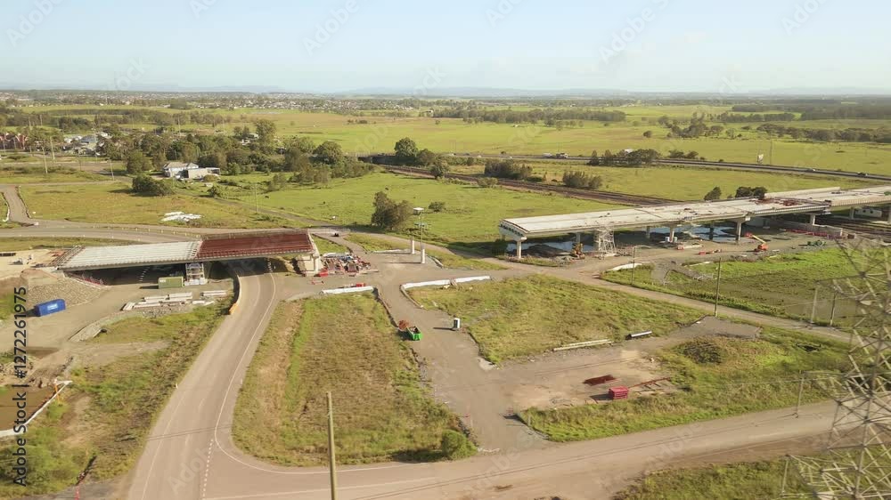 Aerial drone view of the M1 Pacific Motorway Extension project at Tarro, Newcastle, NSW Australia on a sunny morning in February 2025 Aerial drone view of the M1 Pacific Motorway Extension project at Tarro, Newcastle, NSW Australia on a sunny morning in February 2025