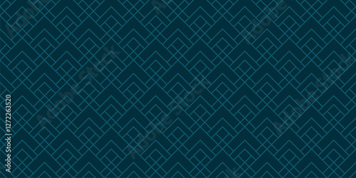 Linear grid vector seamless pattern. Subtle thin lines texture, delicate minimalist lattice, mesh, net, triangles, diamonds. Abstract luxury background. Dark teal blue color. Trending geo design