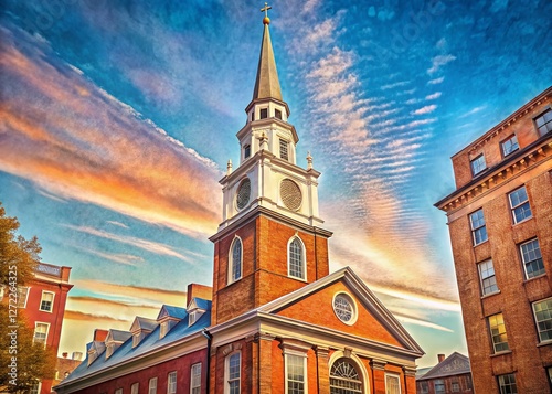 Historic Boston Old North Church Steeple, Daylight Exterior Photography