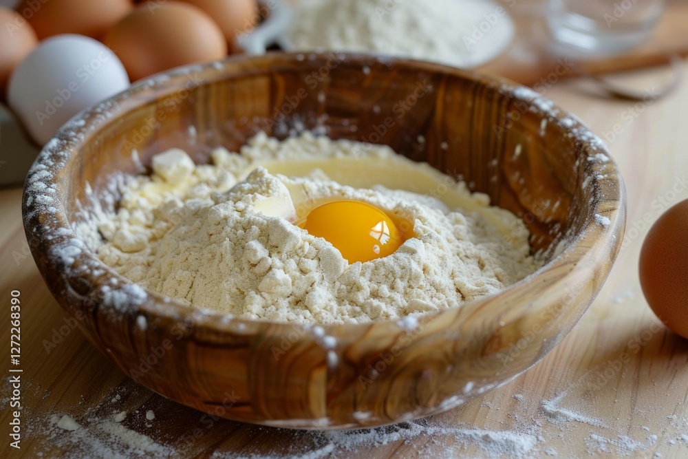 Egg and flour on plate for baking preparation. Neural network AI generated Egg and flour on plate for baking preparation. Neural network AI generated