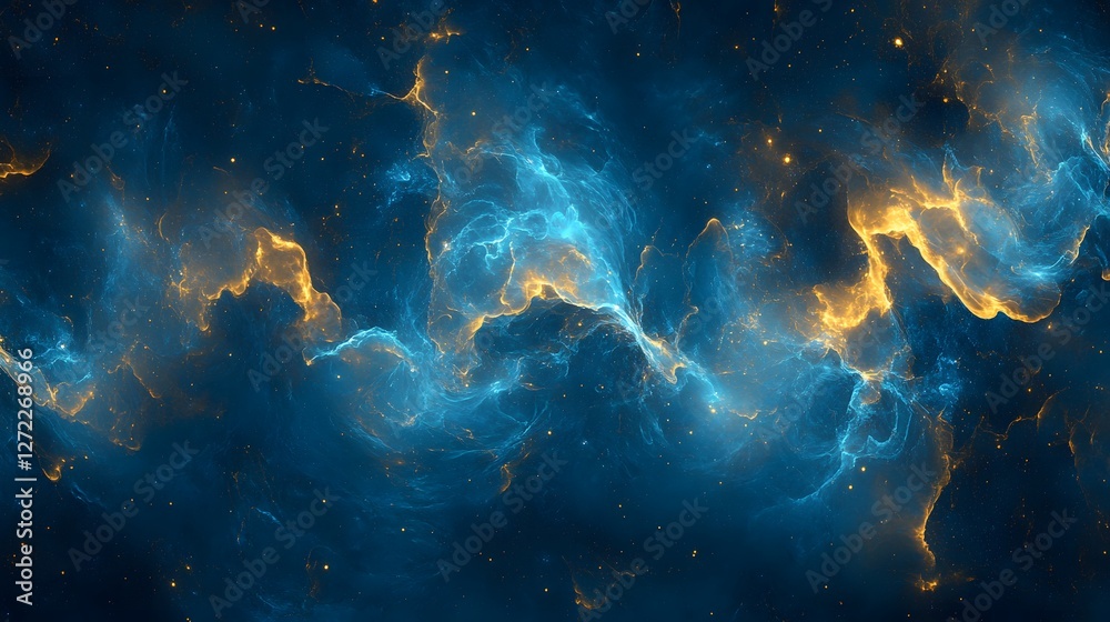 Obraz premium 流れる青と金の幻想的な銀河テクスチャ