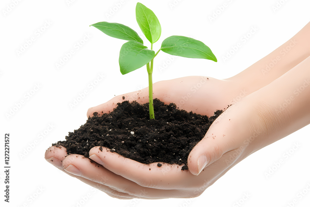 Nurturing Growth: A pair of hands delicately cradles a sprouting plant, symbolizing new beginnings and the care taken in cultivating fresh life. Nurturing Growth: A pair of hands delicately cradles a sprouting plant, symbolizing new beginnings and the care taken in cultivating fresh life.