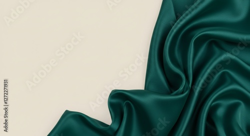 Dark teal green silk satin. Shiny smooth fabric. Soft folds. Luxury background with space for design. wallpaper background