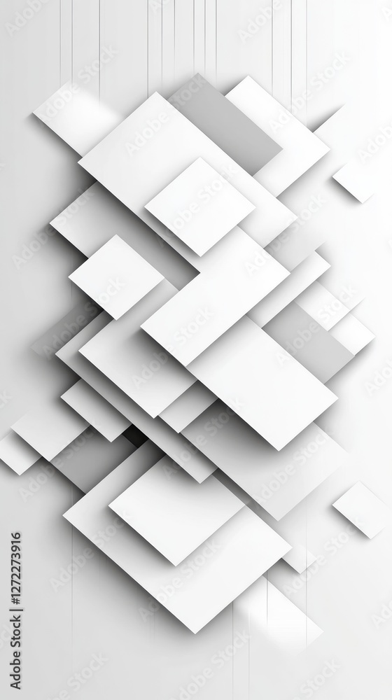 Obraz premium Abstract white and gray geometric shapes layered to create a modern, minimalist design.