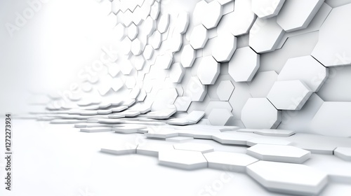 Abstract white hexagonal pattern forming a wave-like structure. Clean, modern design concept.