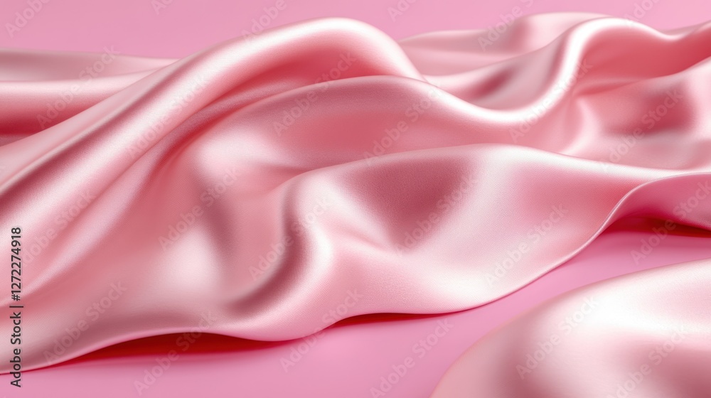 Obraz premium Pink silk fabric draped on pink background, studio shot, soft folds, luxury textile