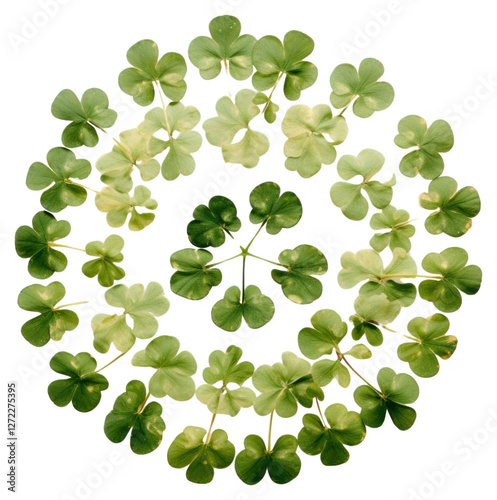 PNG Real pressed shamrock leaves herbs circle plant.