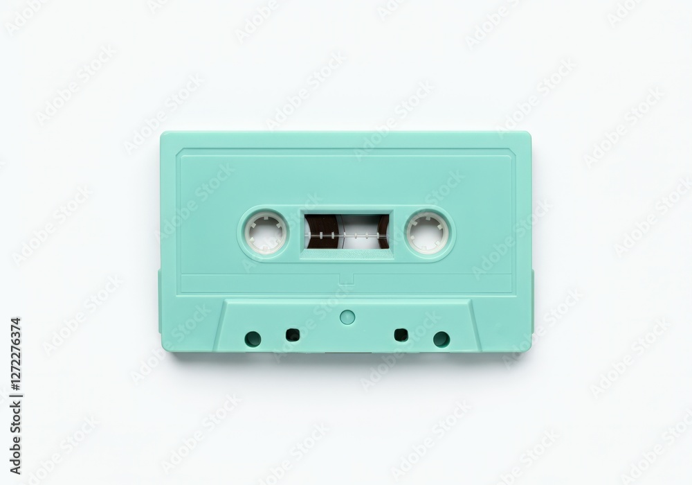 Fototapeta premium Vintage mint green cassette tape on a light background