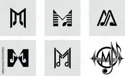 A stylish and minimalist music logo featuring the brand’s initials seamlessly integrated with musical elements. For example, an "M" formed from waveforms.