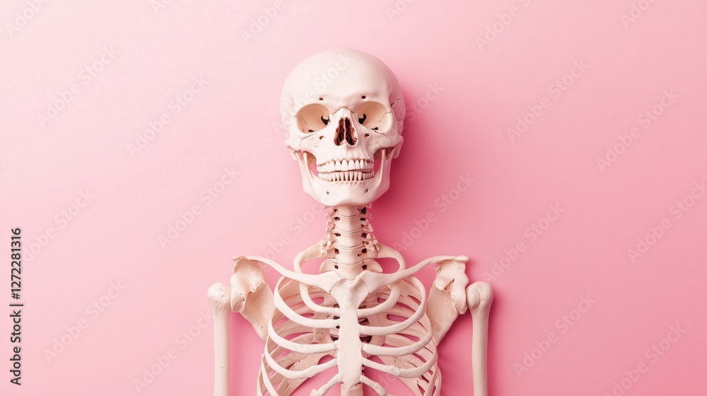 human skeleton on a pink background