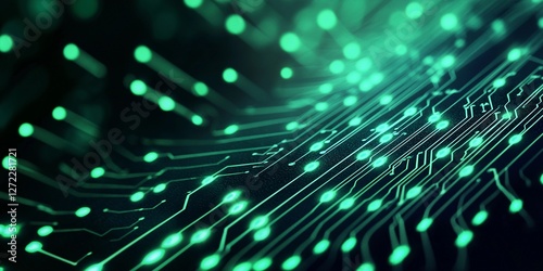 Digital binary code background with glowing green lights creating a futuristic perception of technology and data processing