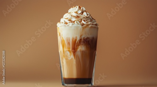 Obraz na płótnie iced coffee with whipped cream on brown background w salonie