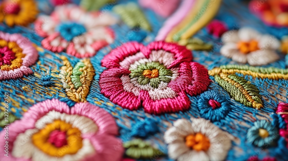 Beautiful graphics of embroidered flowers.