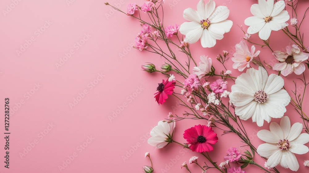 beautiful flowers on pink background