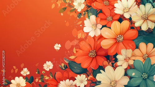 Obraz na płótnie beautiful floral illustration with orange background w salonie