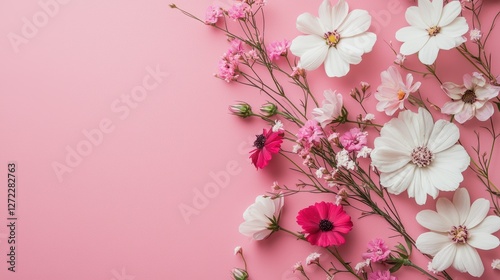 Obraz na płótnie beautiful flowers on pink background w salonie