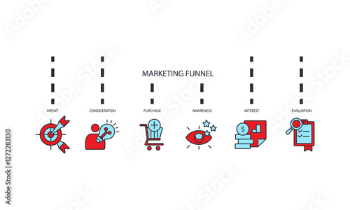 Marketing funnel icons set isolated on White Background Flat style design