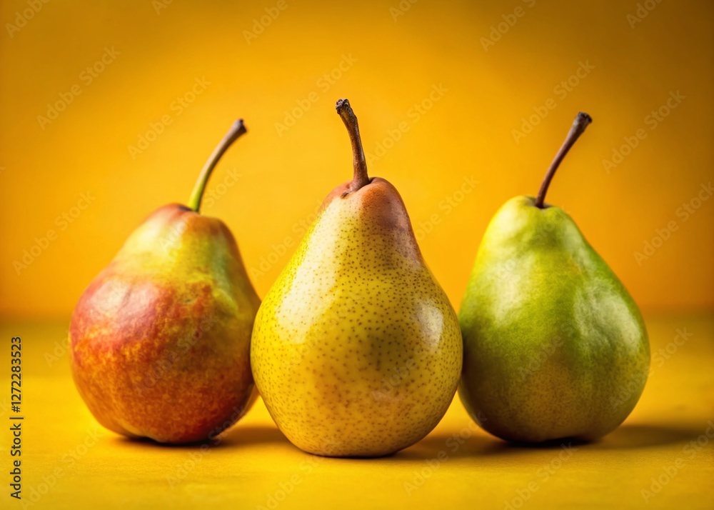 Juicy Pears on Vibrant Yellow Background - Fresh Fruit Still Life Photography