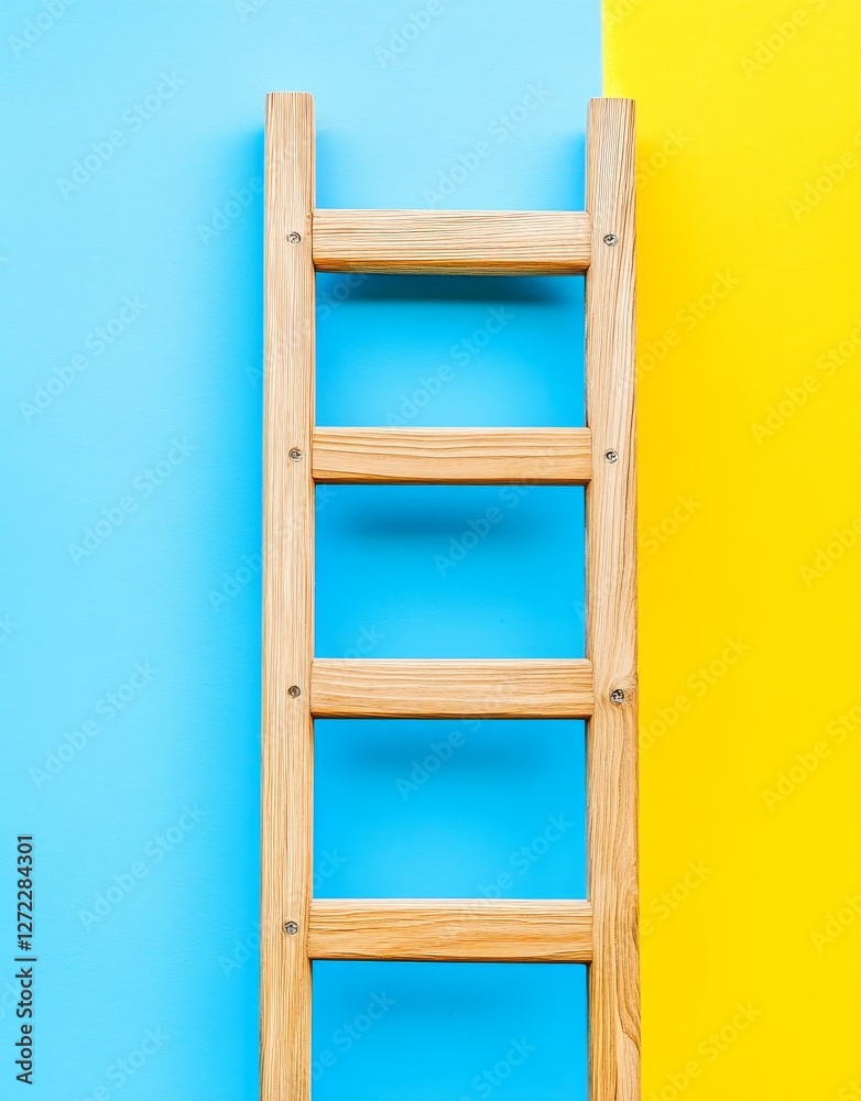 In a minimalist style, a wooden ladder on a pastel background captures the essence of leadership, career advancement, and business ideas In a minimalist style, a wooden ladder on a pastel background captures the essence of leadership, career advancement, and business ideas