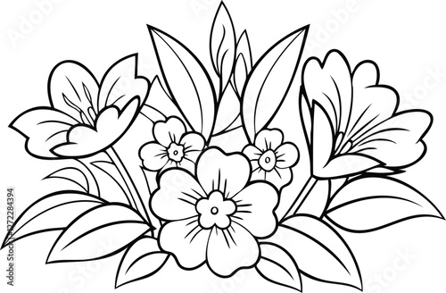 Elegant Cuphea Flowers and Botanical Floral Combination Line Art Book Vector Design