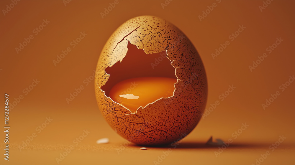 cracked egg with yolk on light background