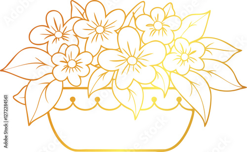Golden Coral Cuphea Flowers and Botanical Floral Combination Line Art Book Vector Design