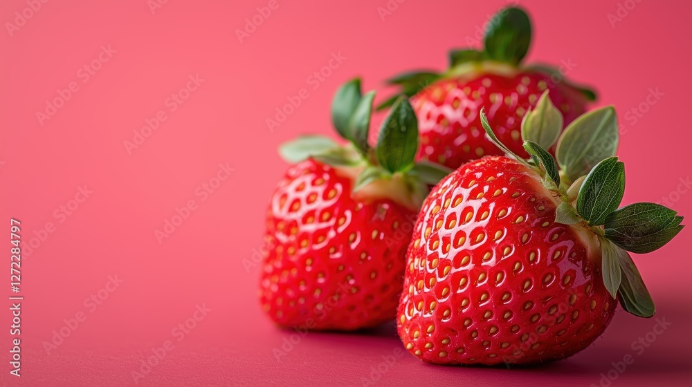 fresh strawberries on red background