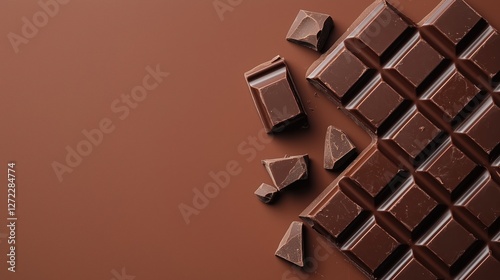 Obraz na płótnie dark chocolate bar with broken pieces on black background w salonie