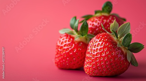 fresh strawberries on red background