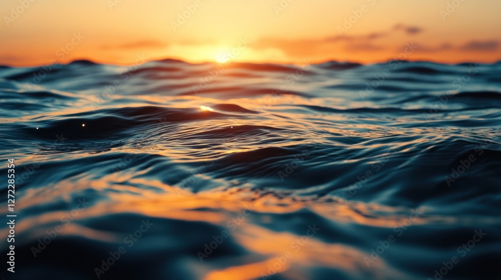 Serene sunset over tranquil ocean waves at dusk Serene sunset over tranquil ocean waves at dusk
