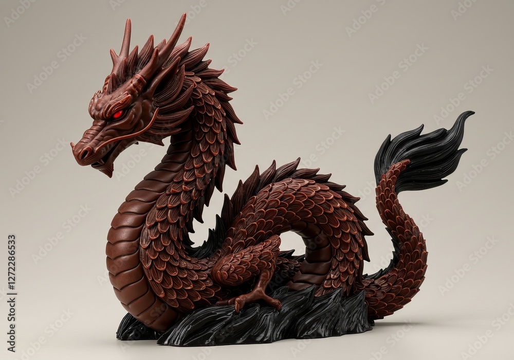 Obraz premium Majestic dragon figurine with intricate scales and fiery eyes