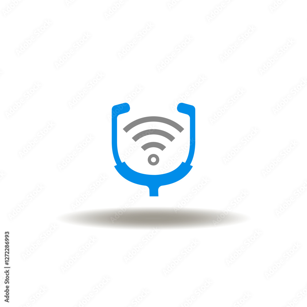 Vector illustration of stethoscope and wireless radio wi-fi signal. Symbol of medical technology. Icon of health care connection online technology.