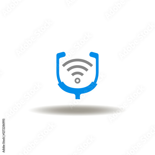Vector illustration of stethoscope and wireless radio wi-fi signal. Symbol of medical technology. Icon of health care connection online technology.