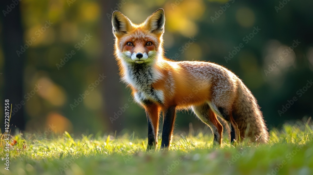 Obraz premium Red fox standing gracefully in a sunlit forest