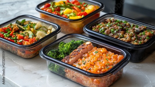 Wallpaper Mural Lunch containers showcase a variety of fresh vegetables and savory protein, perfect for a healthy midday meal. The colorful display highlights creative meal prep and nutrition-focused eating Torontodigital.ca