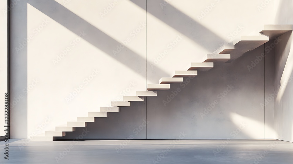 Obraz premium Modern minimalist white staircase against a wall