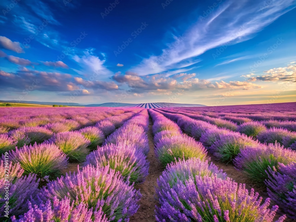 Obraz premium Lavender Field Horizon, Cloudless Sky - Stunning Summer Landscape Photography