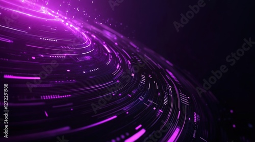 A captivating abstract image featuring vibrant purple lines flowing elegantly against a dark backdrop, representing movement, energy, and dynamic digital elements in a modern conte