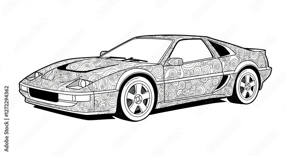 Fototapeta premium Intricate swirl pattern on classic sports car line art