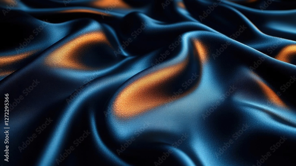 Obraz premium Close Up View Of Dark Blue And Gold Silk Fabric