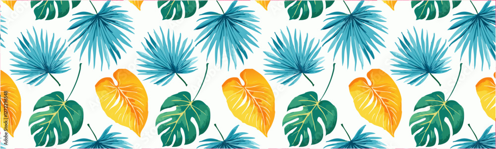 Fototapeta premium Tropical leaf watercolor pattern, vector print background