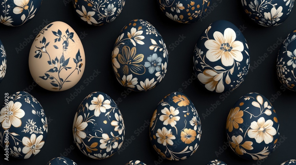 Close-up of Easter eggs with floral patterns Close-up of Easter eggs with floral patterns