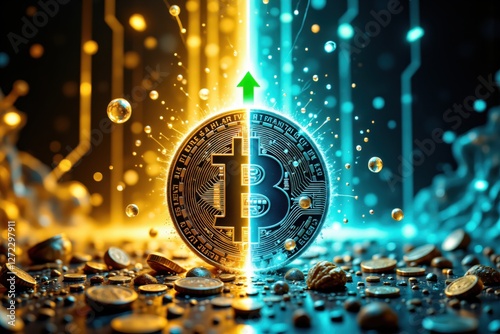 Dynamic Bitcoin Cryptocurrency Concept with Explosive Growth