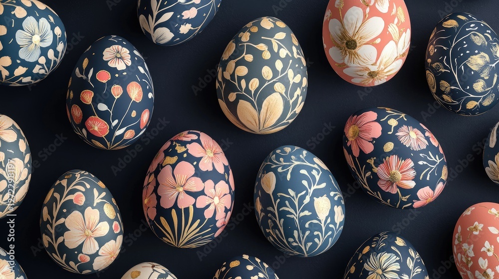 Close-up of Easter eggs with floral patterns Close-up of Easter eggs with floral patterns