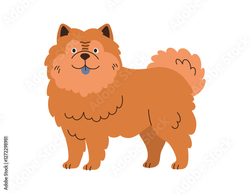 Cute Chow Chow, Dog Standing. Pet, Breed. Isolated Flat Vector Illustration