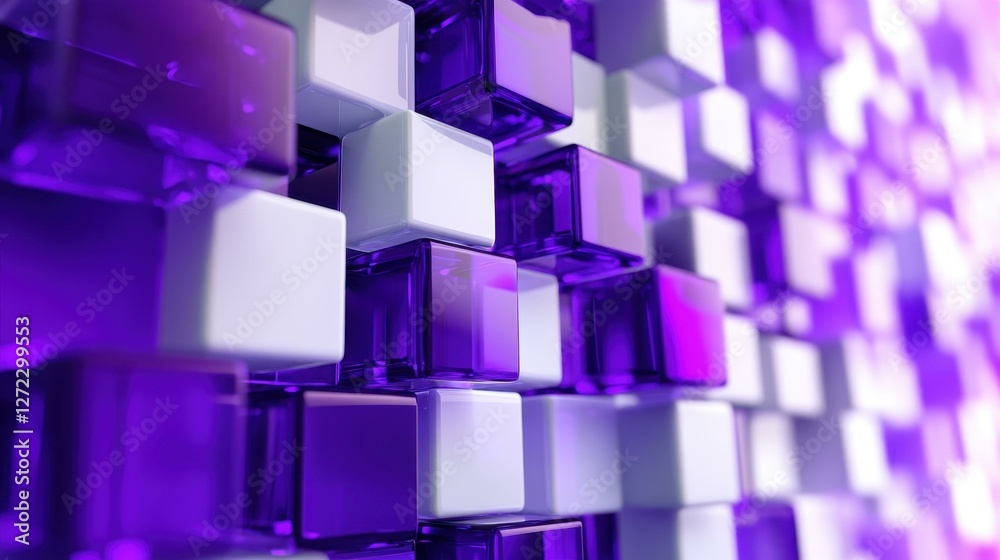 A modern design featuring purple and white cubes and squares, set against a background for a sleek look. A modern design featuring purple and white cubes and squares, set against a background for a sleek look.