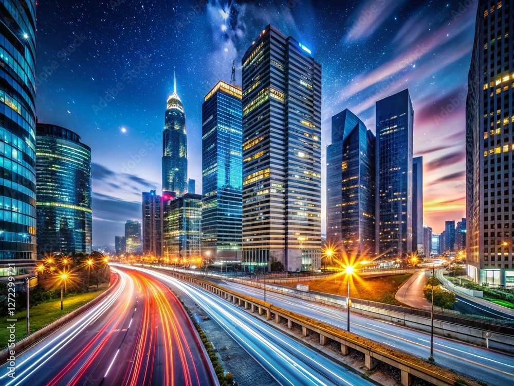 Fototapeta premium Long Exposure Cityscape Real Estate Web Banner - Night Photography